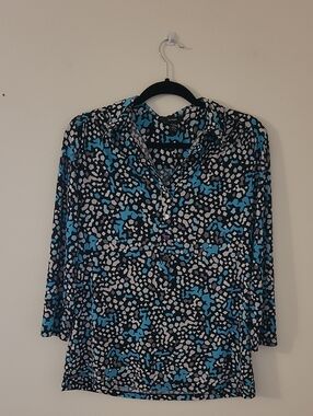Alfani Black & Blue Abstract Print V-Neck Tunic